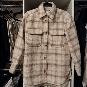 H&M Cream and Brown Plaid Teddy Jacket